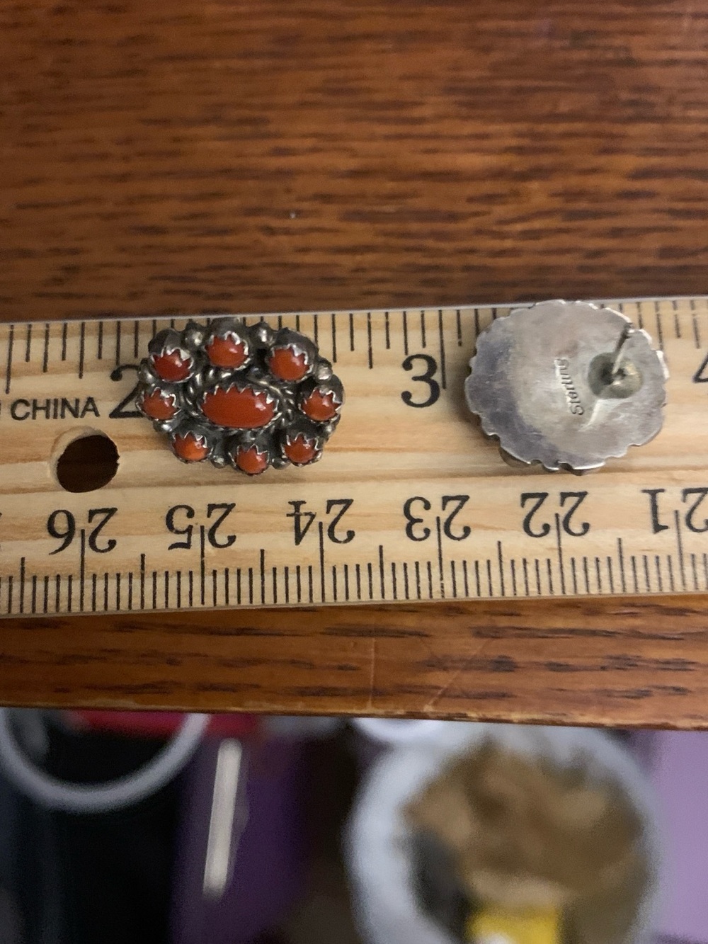 Vintage Zuni Sterling Coral Cluster Earrings - Picture 3 of 4